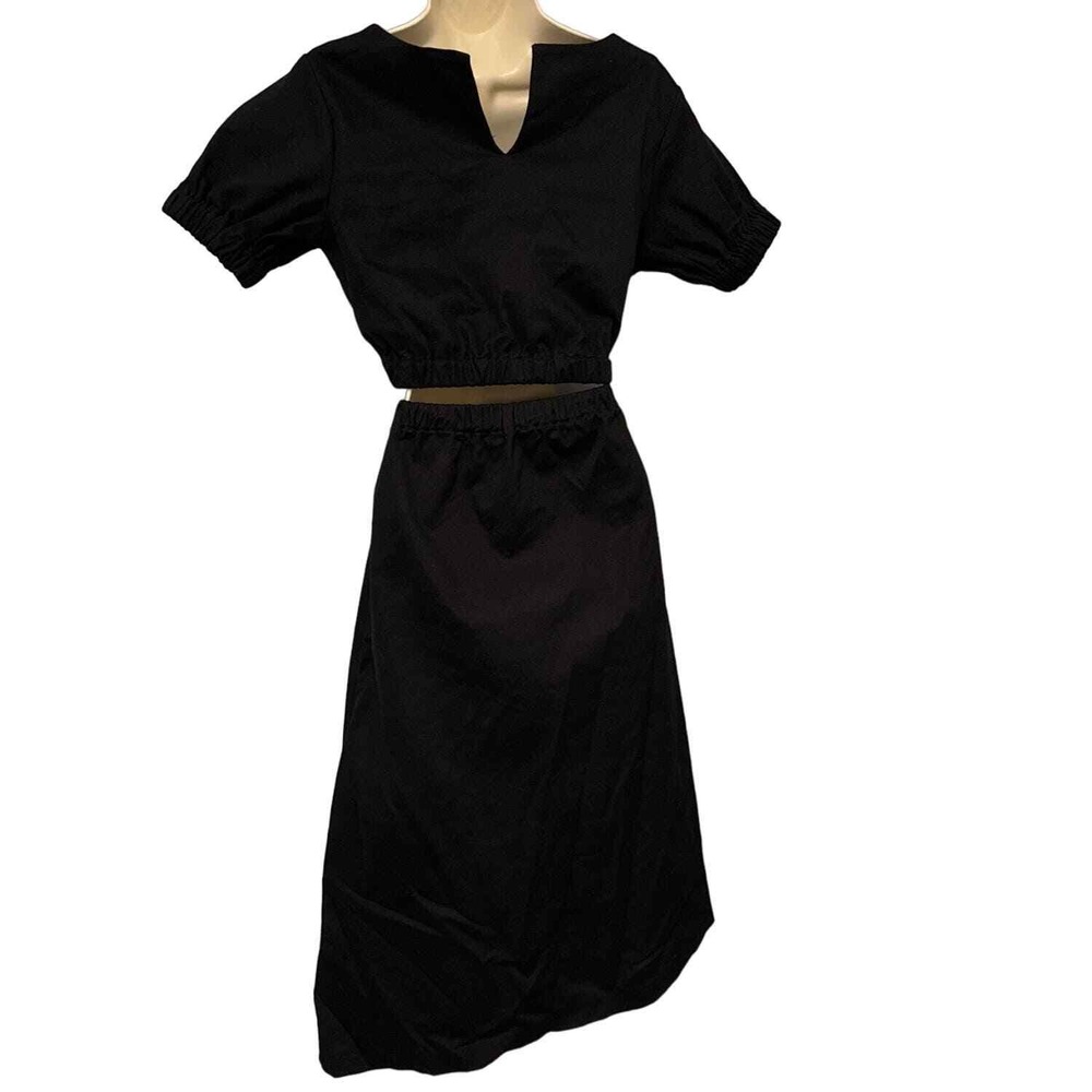 Line and Dot Black Two Piece Set‎ Crop Top and Midi Skirt Small LD4378B - Picture 2 of 15